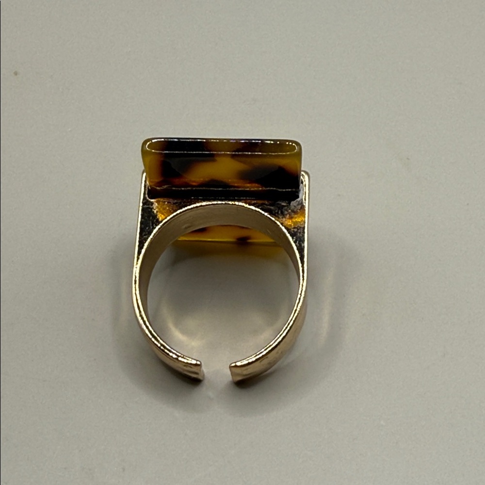 Vintage Gold Tone Rectangular Tortoise Shell Larg… - image 4